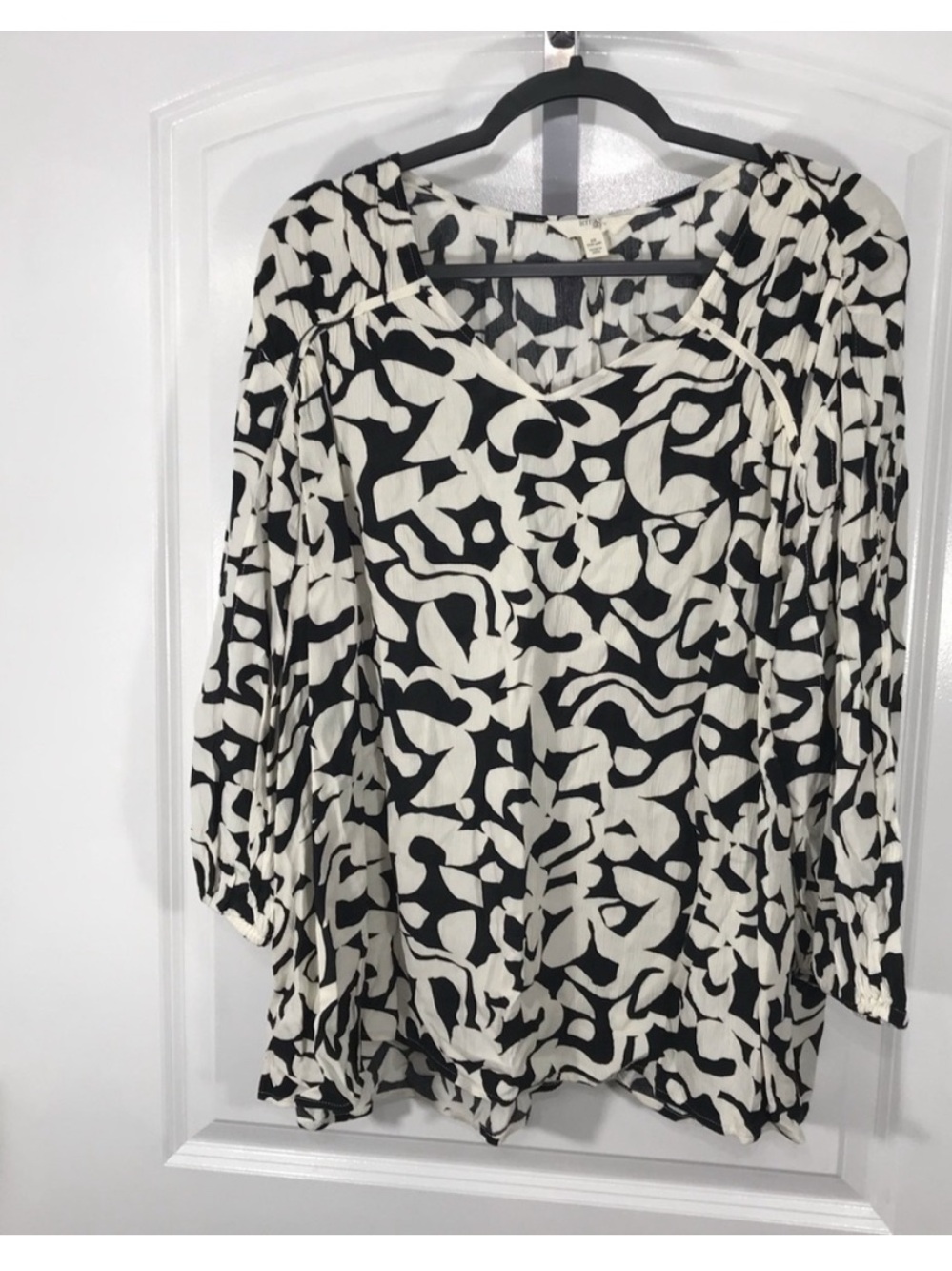 Terra & Sky Black and White Abstract V-Neck Tunic
